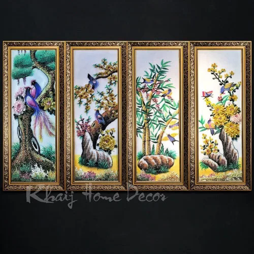 Tranh Đá Quý Tứ Tùng Trúc Cúc Mai