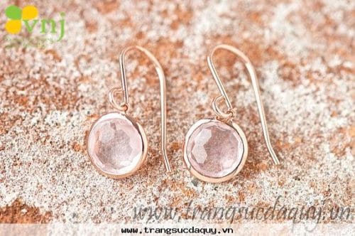 Bông Tai Đá Thạch Anh Hồng BTQH2