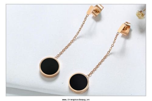 Bông tai đá thạch anh đen BTQĐ1