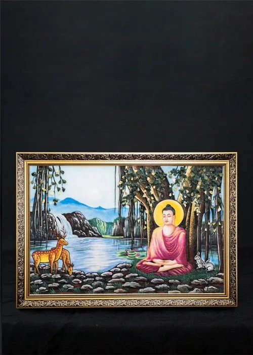 Tranh đá quý Phật toạ gốc bồ đề TDQ-T008