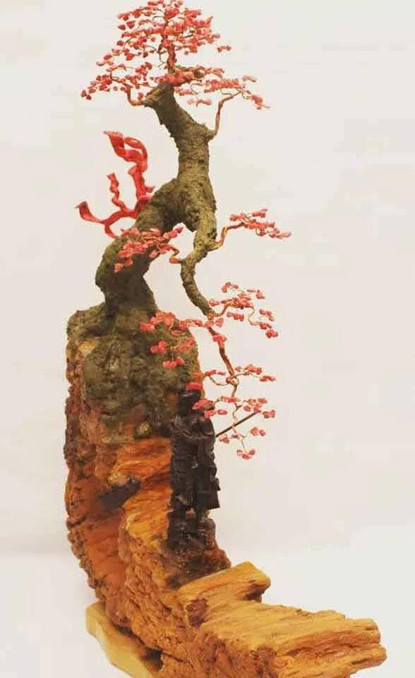 Lũa Treo Tường BonSai Tượng Quan Công Đá San Hô Đỏ LBS -T006 - Ảnh 3