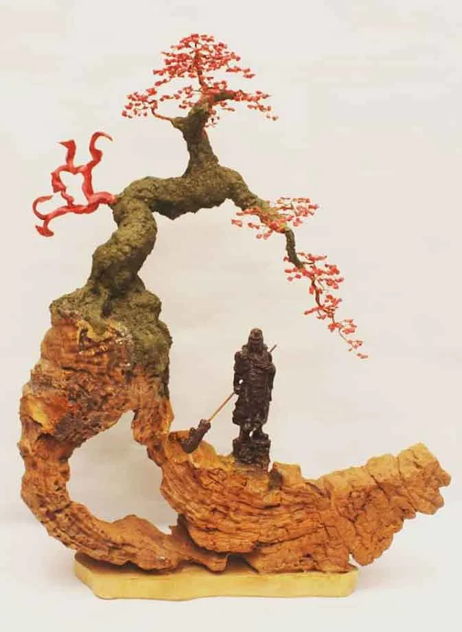 Lũa Treo Tường BonSai Tượng Quan Công Đá San Hô Đỏ LBS -T006