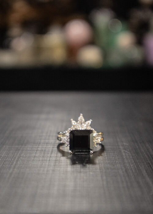 Nhẫn Nữ Đá Thiên Thạch Đen Mix Đá Zirconia