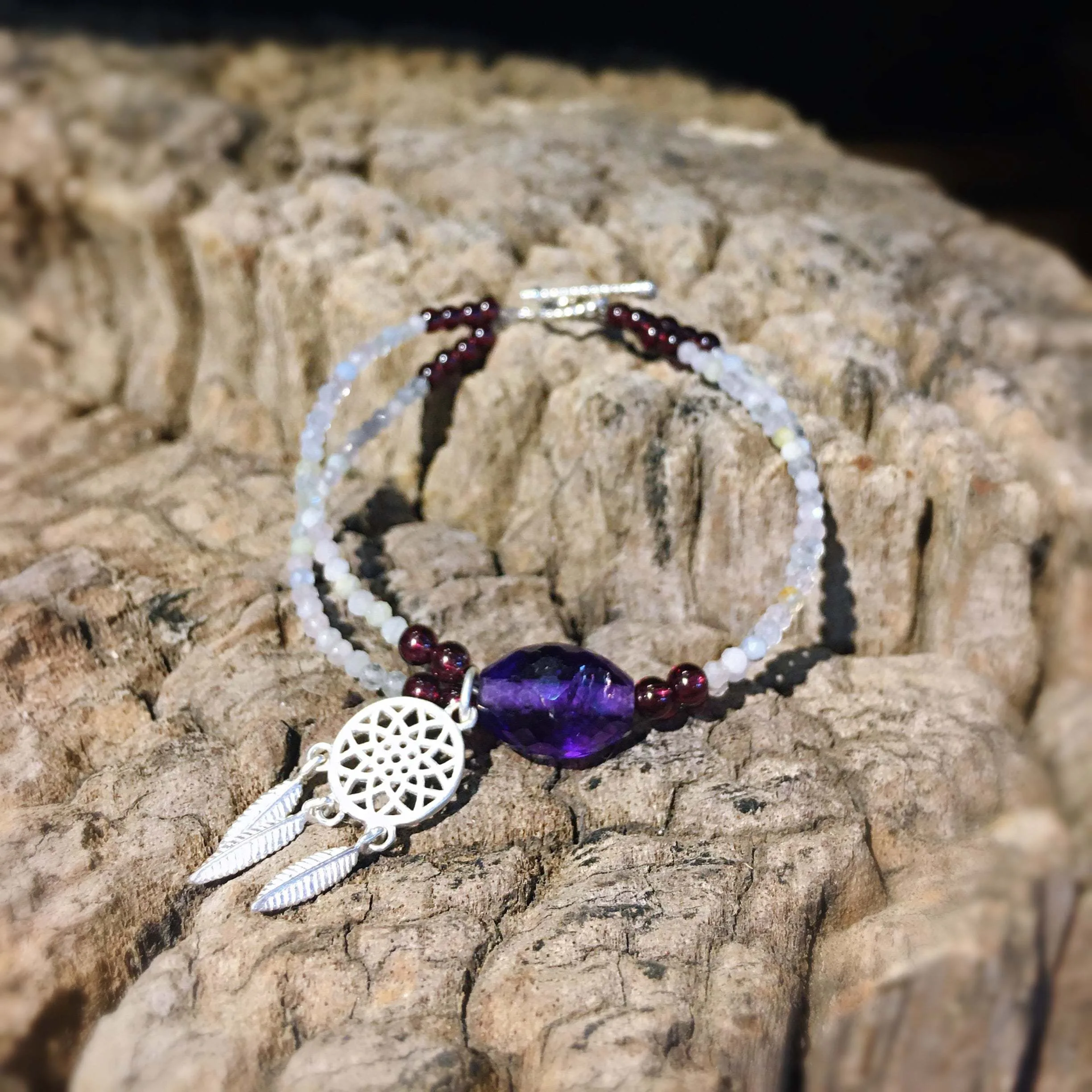Lắc Tay Nữ Venus Thạch Anh Tím & Garnet Mix Charm Bạc VS03 - Ảnh 3