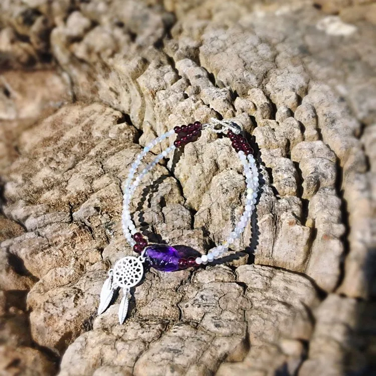 Lắc Tay Nữ Venus Thạch Anh Tím & Garnet Mix Charm Bạc VS03 - Ảnh 2