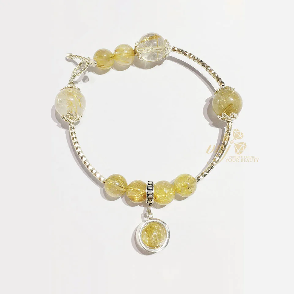 Vòng Tay Thạch Anh Tóc Vàng Mix Charm VCTV1