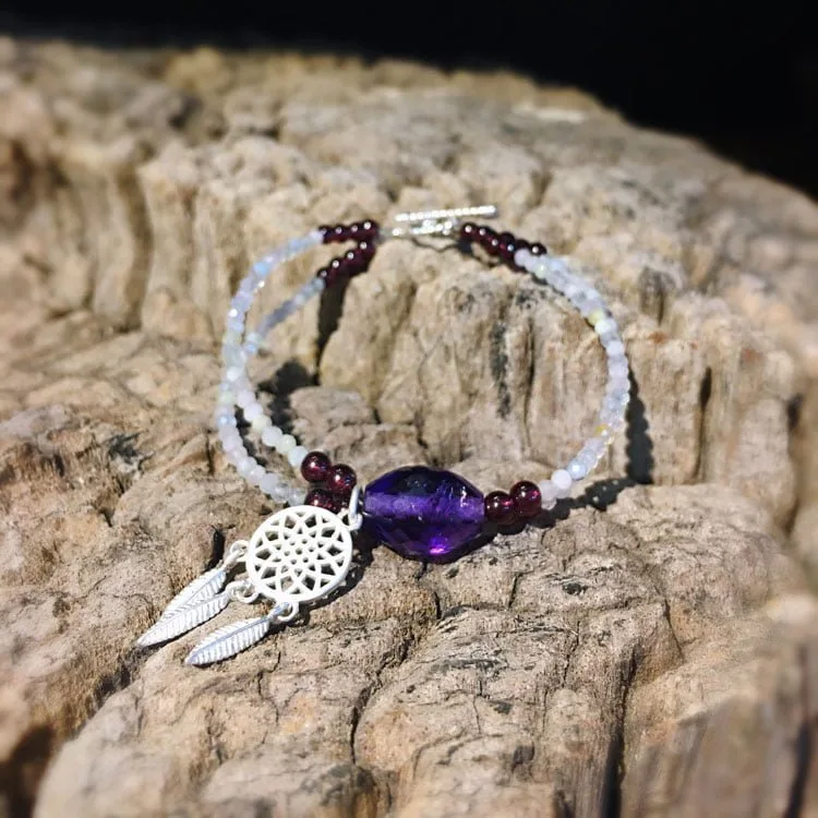 Lắc Tay Nữ Venus Thạch Anh Tím & Garnet Mix Charm Bạc VS03 - Ảnh 4