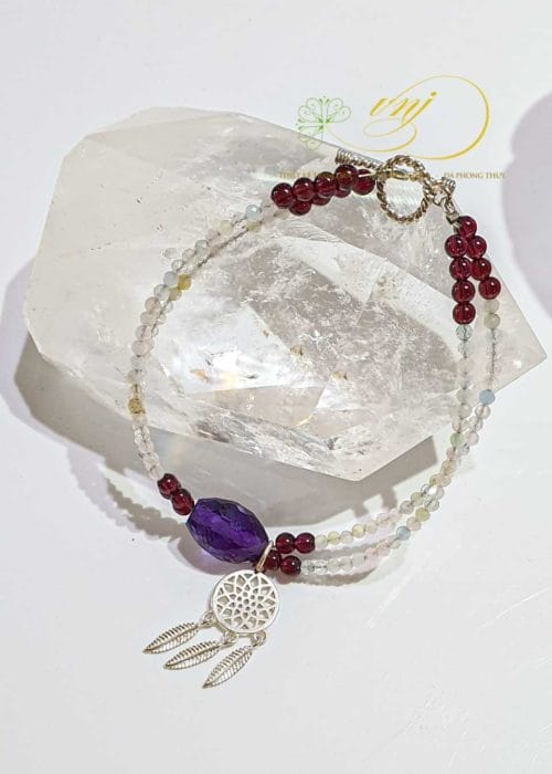 Lắc Tay Nữ Venus Thạch Anh Tím & Garnet Mix Charm Bạc VS03