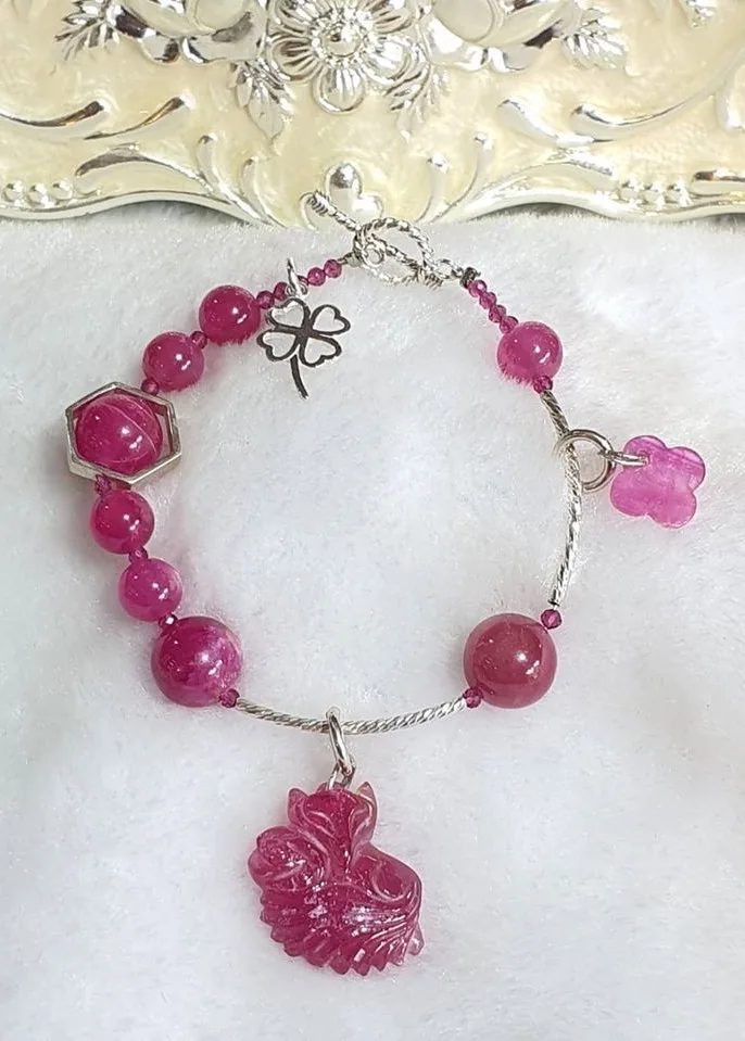 Vòng Tay Ruby Mix Charm Bạc 925 Cao Cấp VCR1
