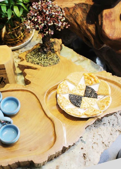 Bộ Khay Trà Lũa Gỗ Phặng Đá Tourmaline Đa Sắc KT044