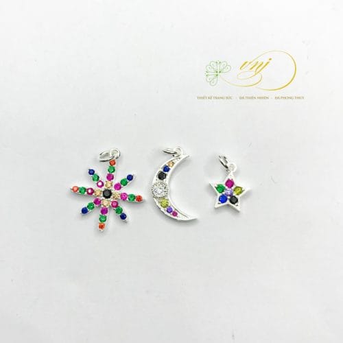 bộ charm treo trăng sao màu cầu vồng 