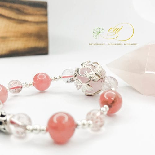 vòng đá thạch anh hồng mix ưu linh