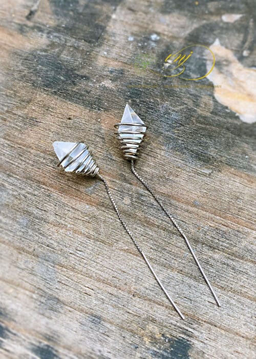 Bông Tai Bạc Dài Đá Thạch Anh Trắng BTQW2