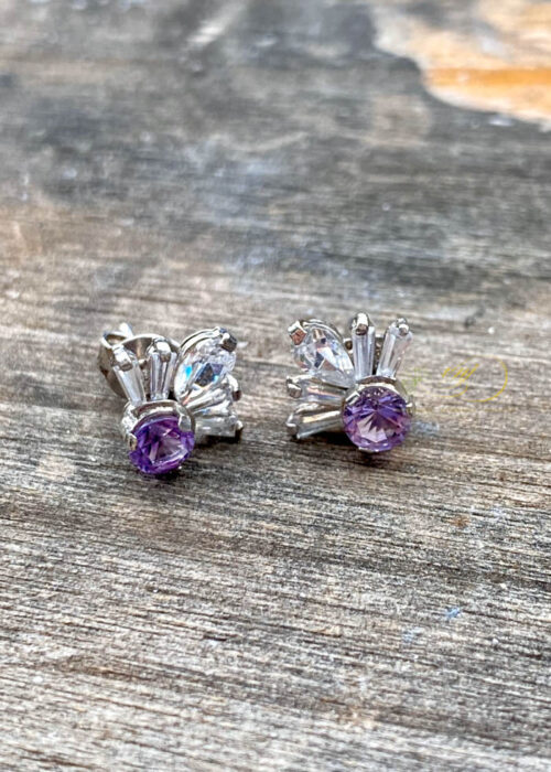 Bông Tai Đá Thạch Anh Tím Mix Cubic Zirconia