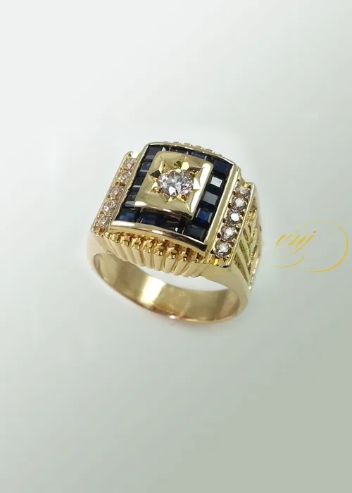 Nhẫn Nam Đá Sapphire Mix Thạch Anh Trắng NM18