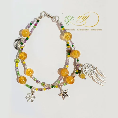 Vòng Tay Thạch Anh Tóc Vàng Mix Charm