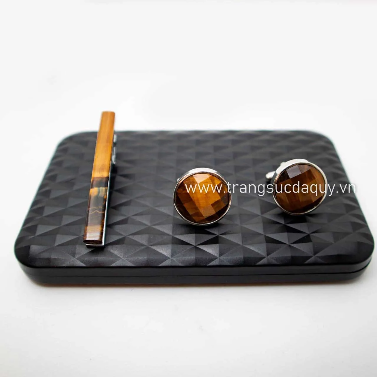Bộ Cufflink Và Cài áo đá Mắt Hổ (5)