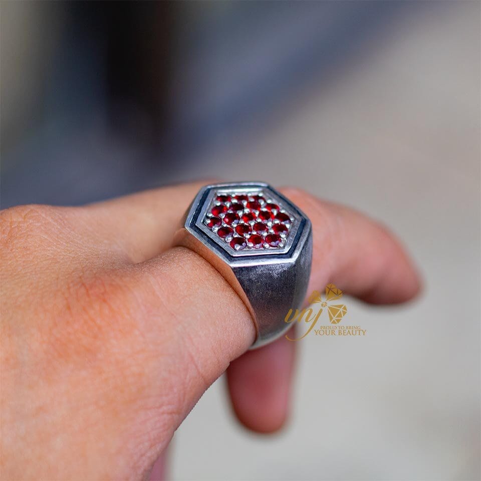 Nhẫn Nam Đá Garnet Tấm Mn29 (3)