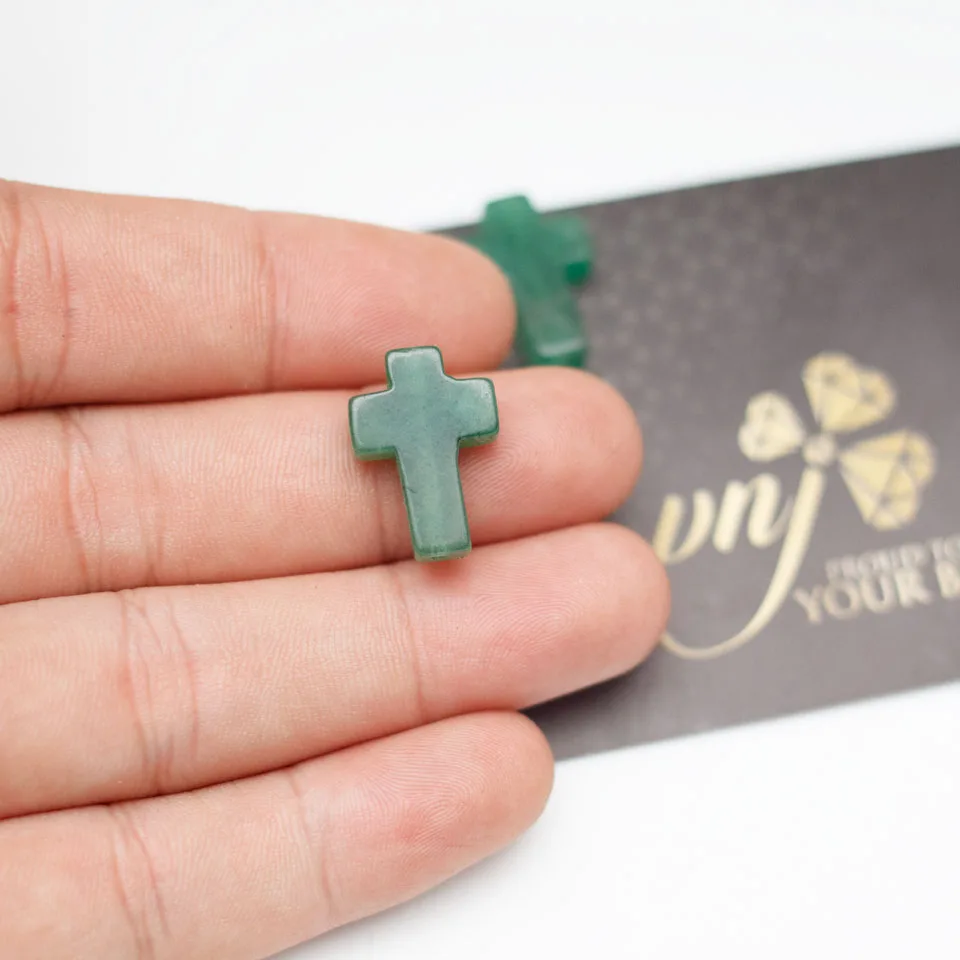 Charm Thánh Giá Thạch Anh Xanh - Mân Côi Xỏ Ngang CDQX2 - Ảnh 2