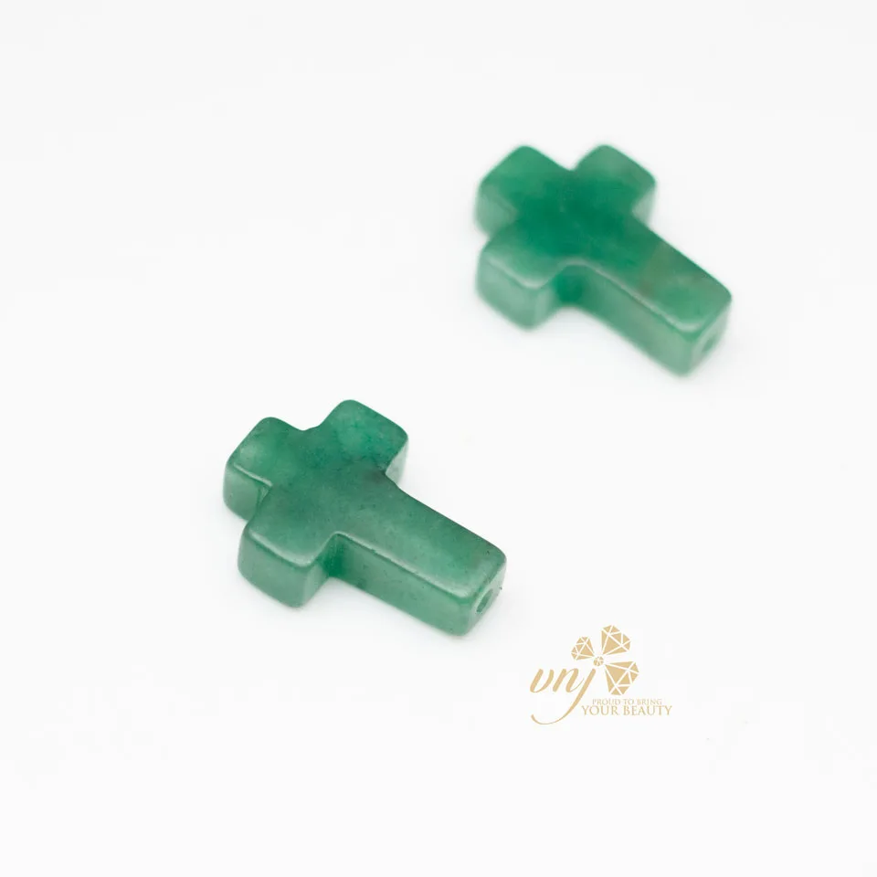 Charm Thánh Giá Thạch Anh Xanh - Mân Côi Xỏ Ngang CDQX2 - Ảnh 3