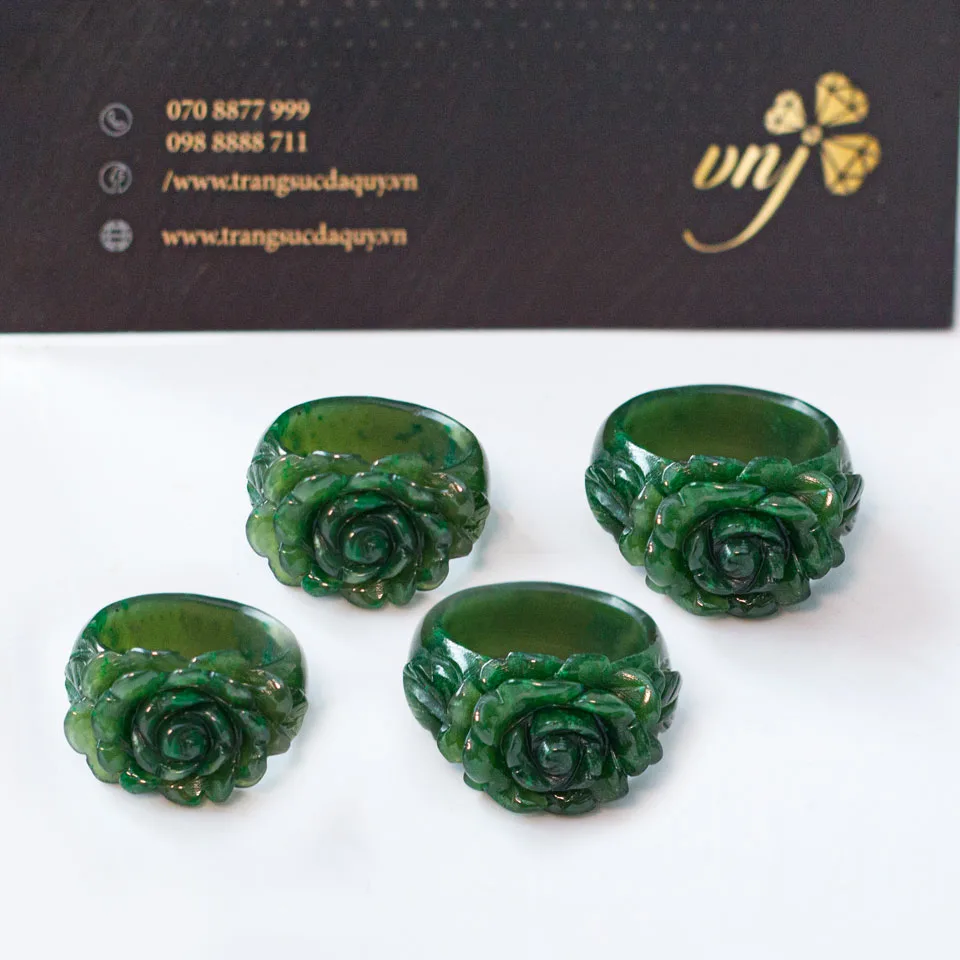 Nhẫn Hoa Mẫu Đơn Đá Ngọc Bích Thiên Nhiên NWN3