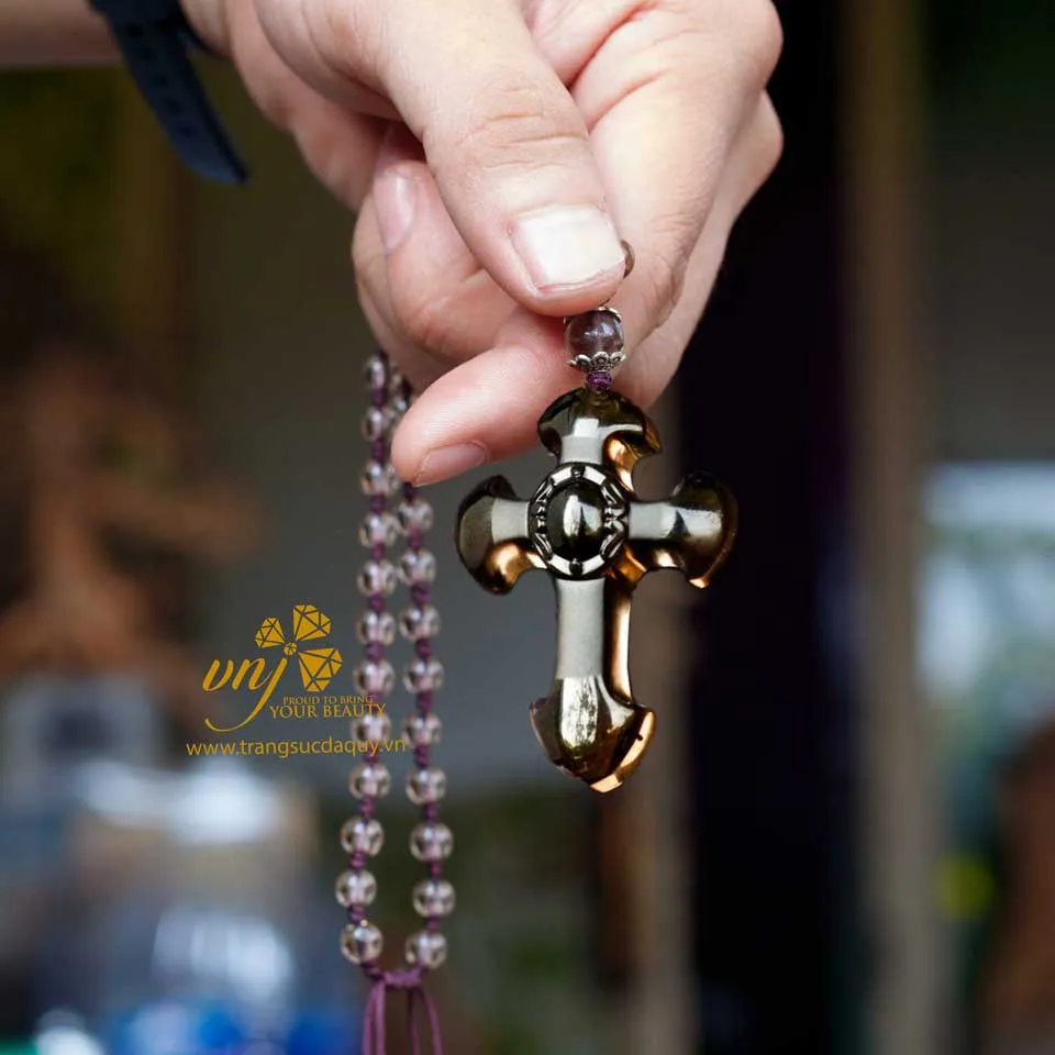 Mặt Dây Chuyền Thánh Giá Đá Obsidian MDTG3