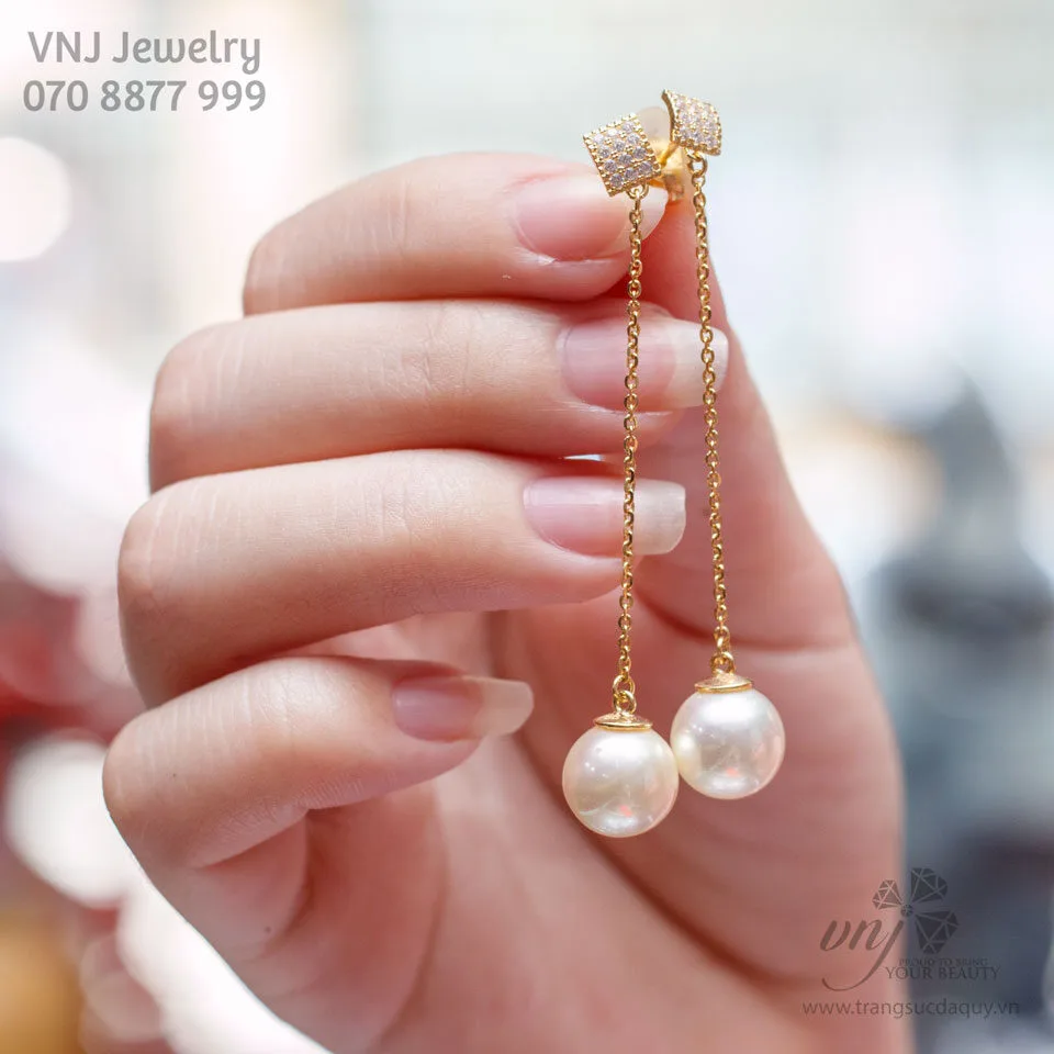 Bông Tai Ngọc Trai Đính Kim Cương Thiên Nhiên BTNT15