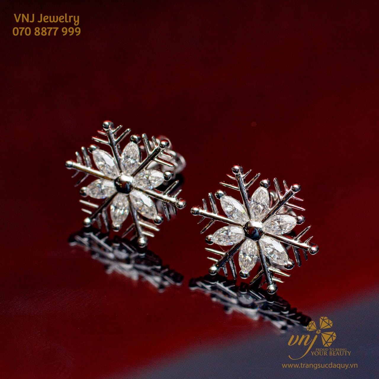 Bông Tai Hoa Tuyết Đính Kim Cương Moissanite (3)