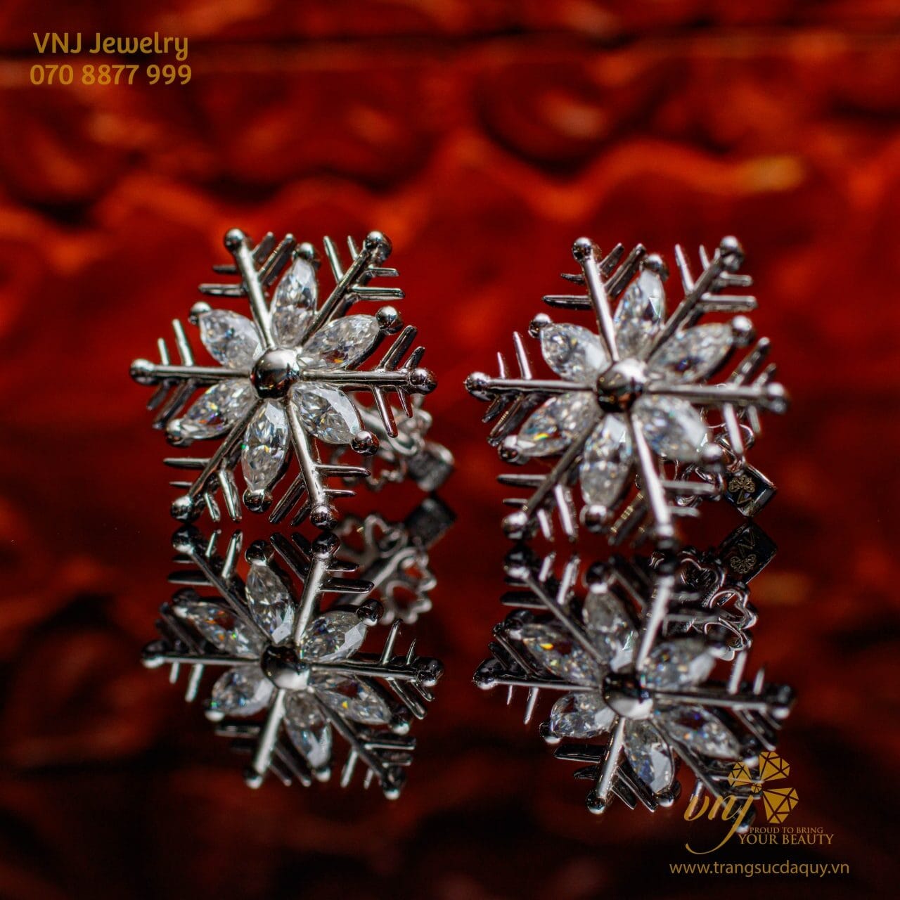 Bông Tai Hoa Tuyết Đính Kim Cương Moissanite (7)
