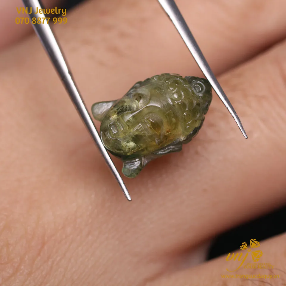 Diện Phật Thích Ca Đá Sapphire Green Mặt Nhẫn Dây Chuyền Mts6 (4)