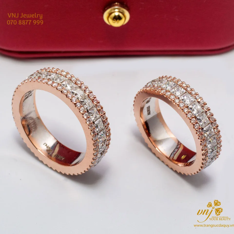 Nhẫn Cưới Vàng Trắng Hồng 2 Màu Đính Kim Cương Full (3)