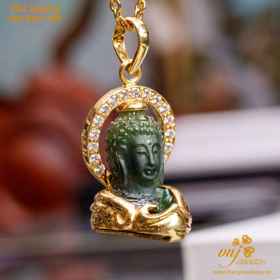Diện Phật Đá Sapphire Bọc Vàng 18k Tư Thế Bái Phật (2)