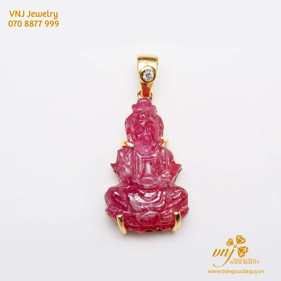 Mặt Dây Quan Âm Ruby Bọc Vàng Mtr5