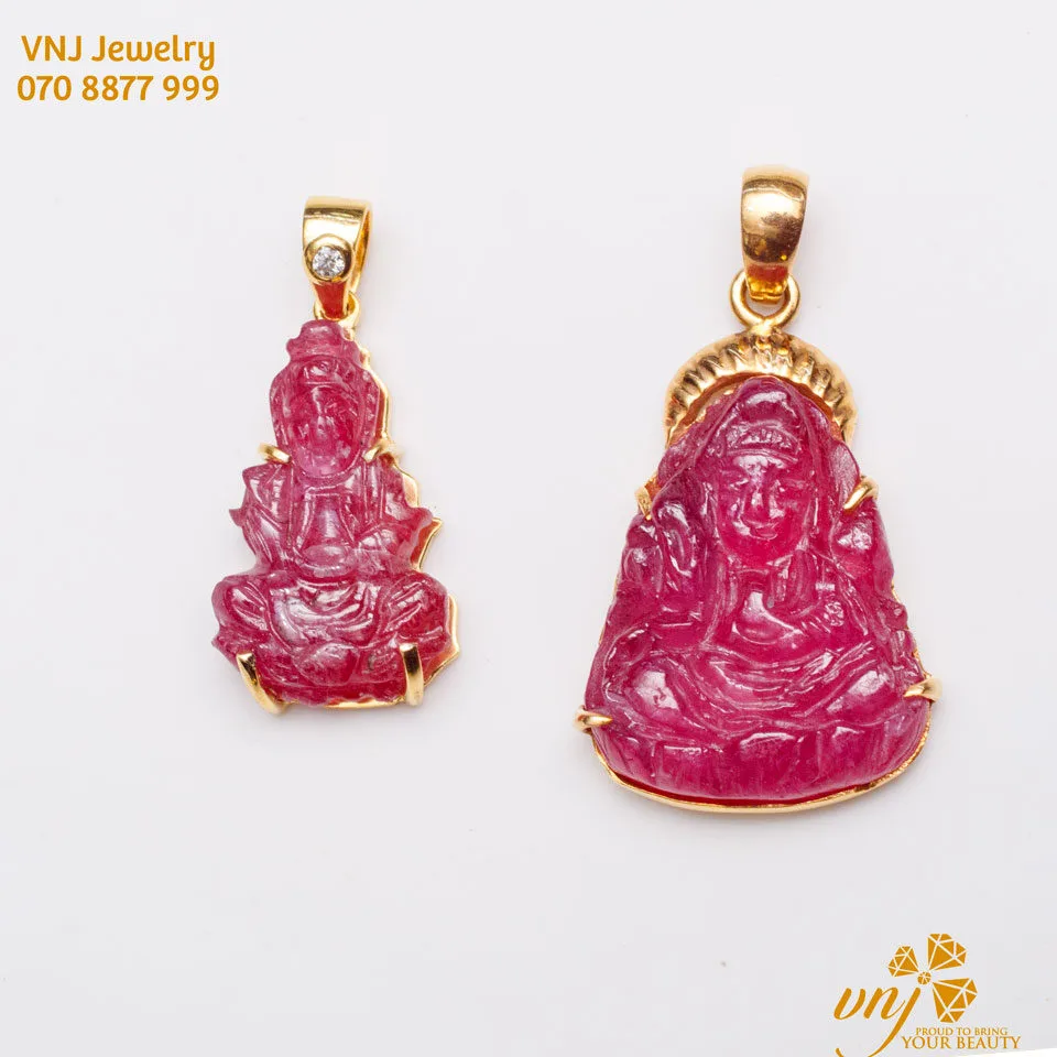 Mặt Dây Quan Âm Ruby Bọc Vàng Mtr5