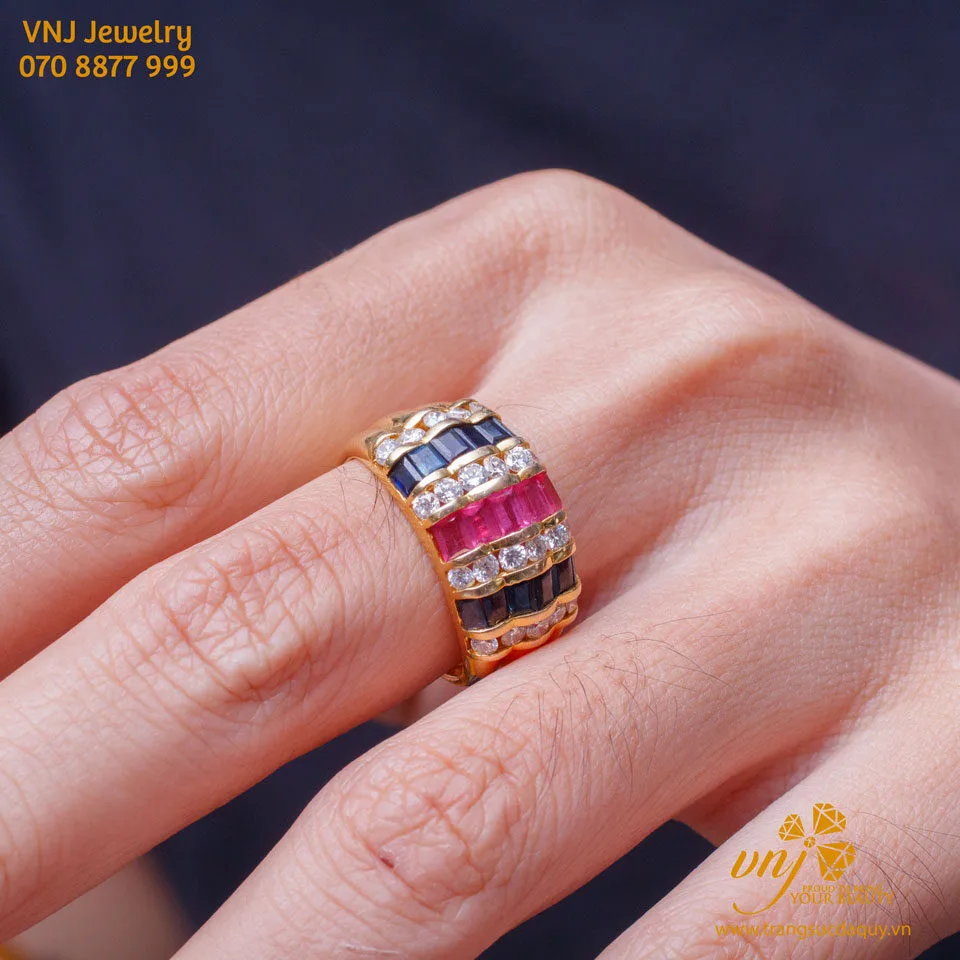 Nhẫn Unisex Kim Cuơng Mix Ruby Sapphire Mn41 (3)