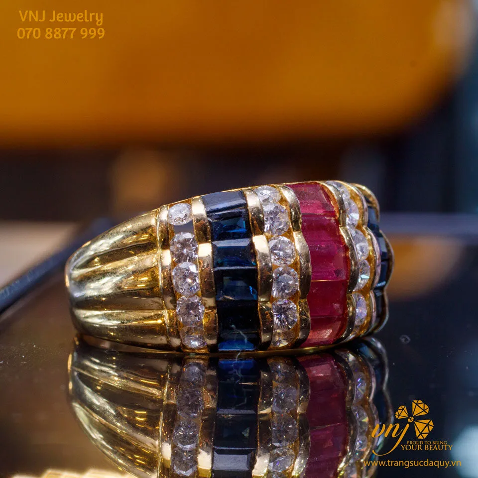 Nhẫn Unisex Kim Cuơng Mix Ruby Sapphire Mn41