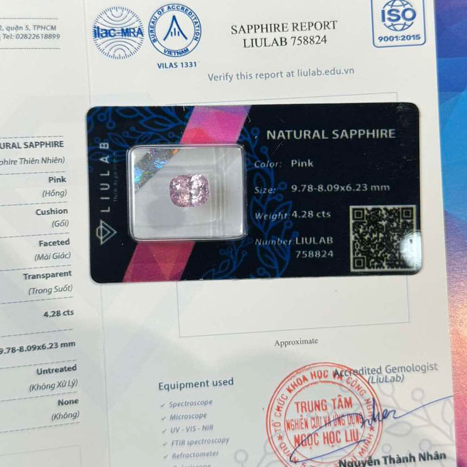 Sapphire Trắng Hồng Phấn Thiên Nhiên Vjs45