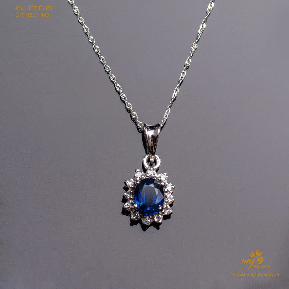 Dây Chuyền Bạch Kim Đính Sapphire Xanh Mds16