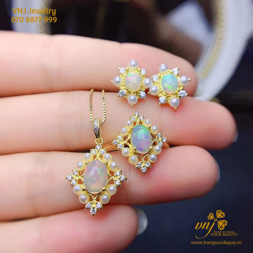 Bộ Trang Sức Đá Opal Thiên Nhiên Nwo2