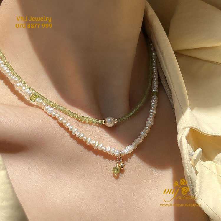 Chuỗi Ngọc Trai Mix Peridot Thiên Nhiên Vcnt5