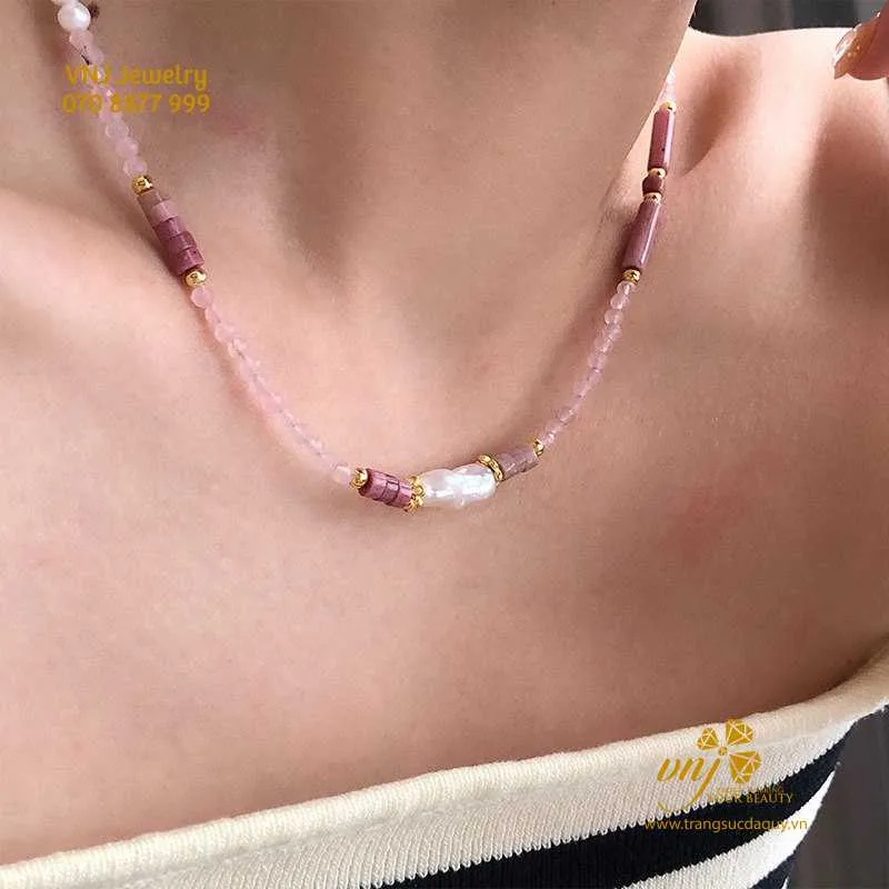 Chuỗi Ngọc Trai Mix Thạch Anh Hồng Vctn6