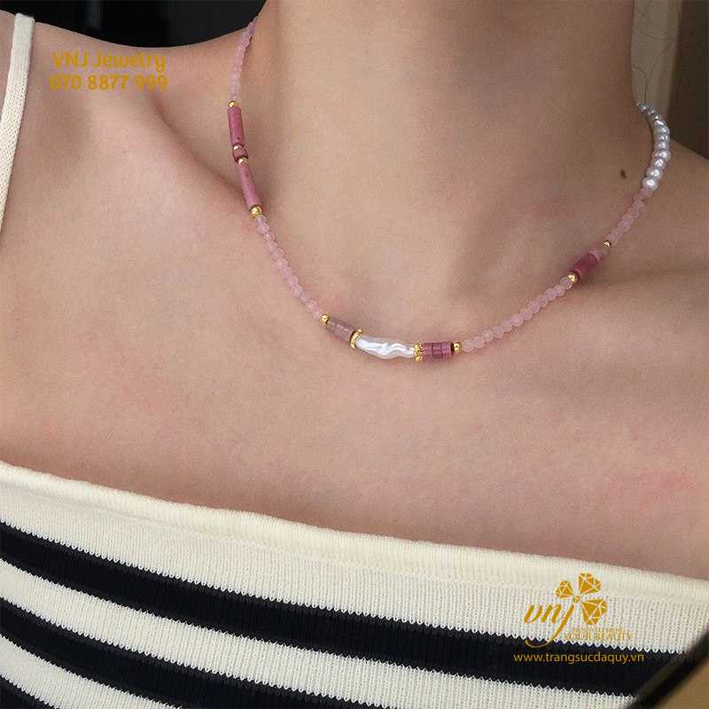 Chuỗi Ngọc Trai Mix Thạch Anh Hồng Vctn6