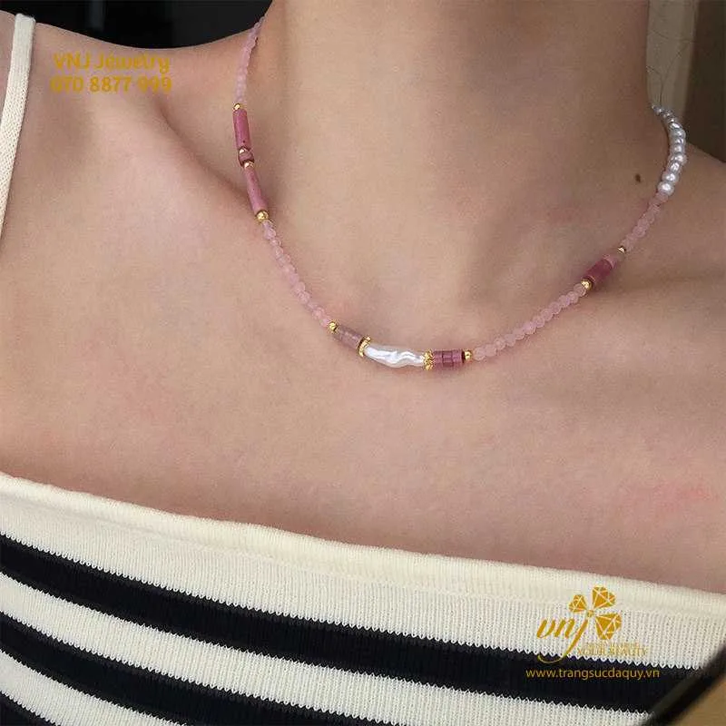Chuỗi Ngọc Trai Mix Thạch Anh Hồng Vctn6