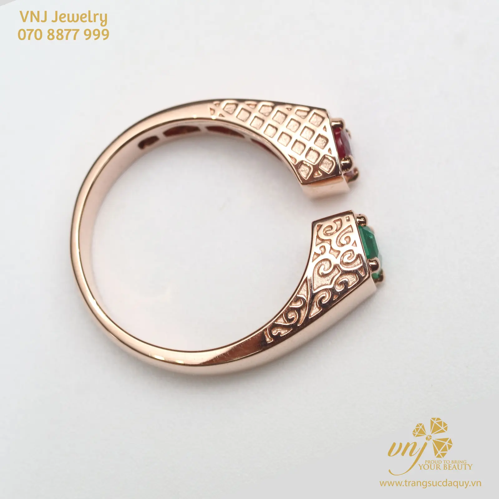 Nhẫn Emerald Mix Ruby Tower Bridge Nm60