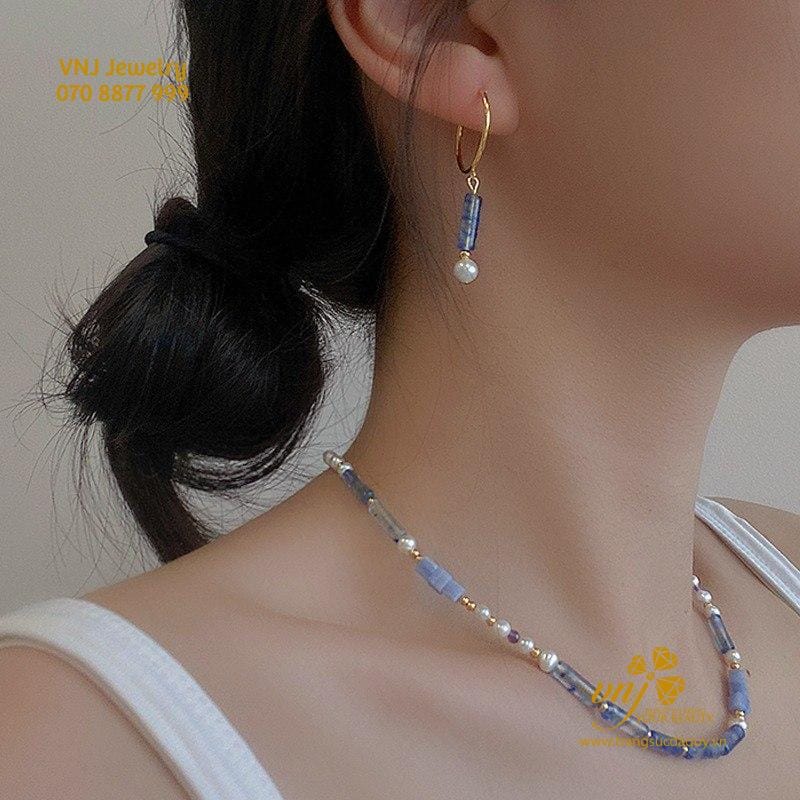 Bộ Trang Sức Chalcedony Xanh Mix Ngọc Trai VCTN9 - Ảnh 5