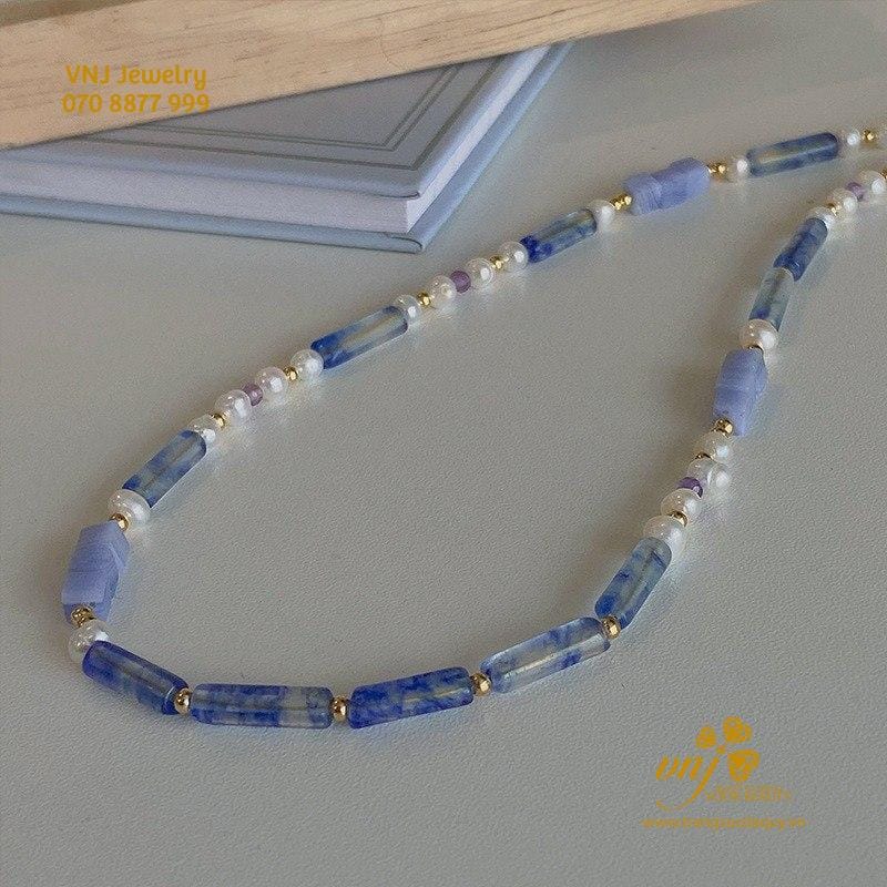 Bộ Trang Sức Chalcedony Xanh Mix Ngọc Trai VCTN9 - Ảnh 3