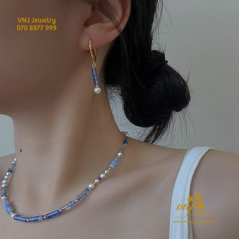 Bộ Trang Sức Chalcedony Xanh Mix Ngọc Trai VCTN9 - Ảnh 2