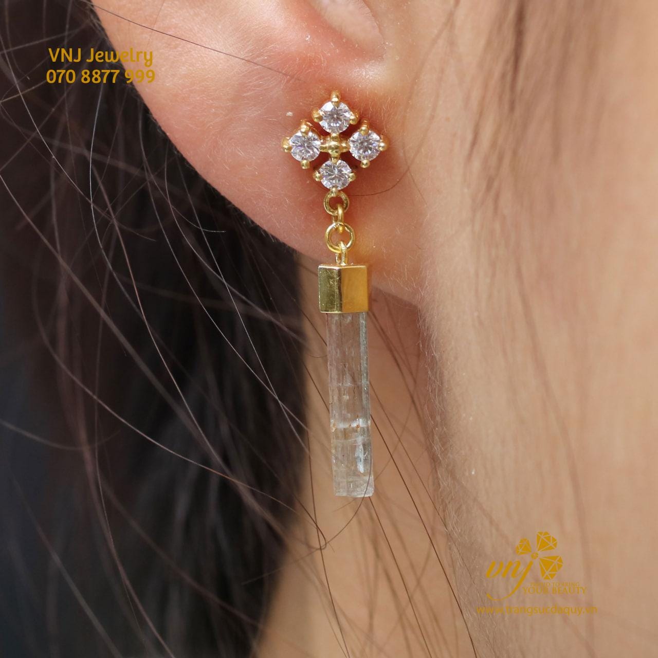 Bông Tai Tinh Thể Aquamarine BTA2 (6)