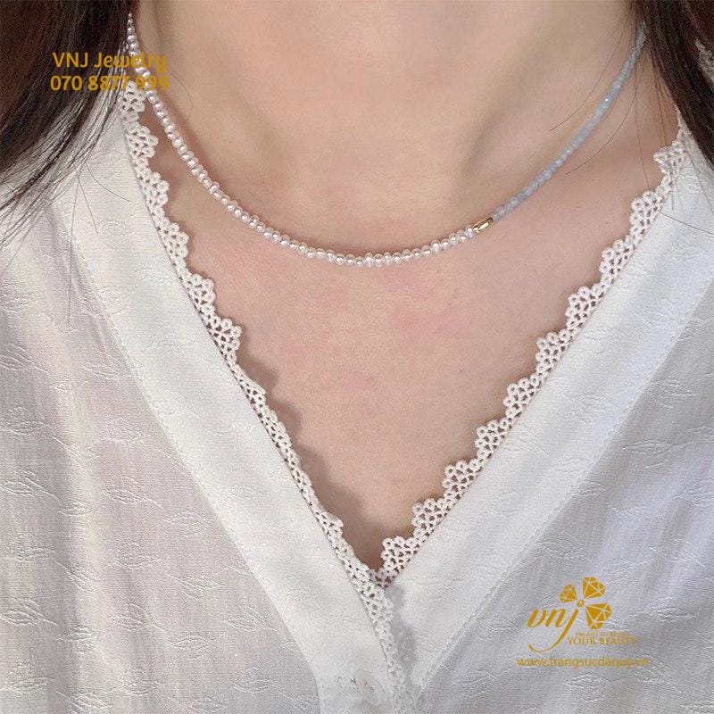 Chuỗi Aquamarine Mài Giác Mix Ngọc Trai VCTN10 - Ảnh 3
