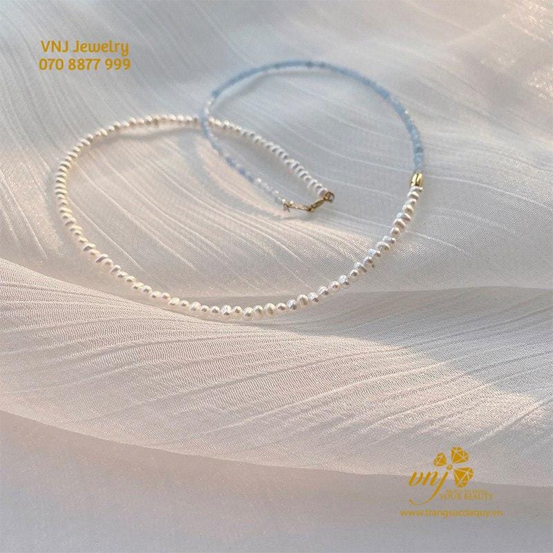 Chuỗi Aquamarine Mài Giác Mix Ngọc Trai VCTN10 - Ảnh 2